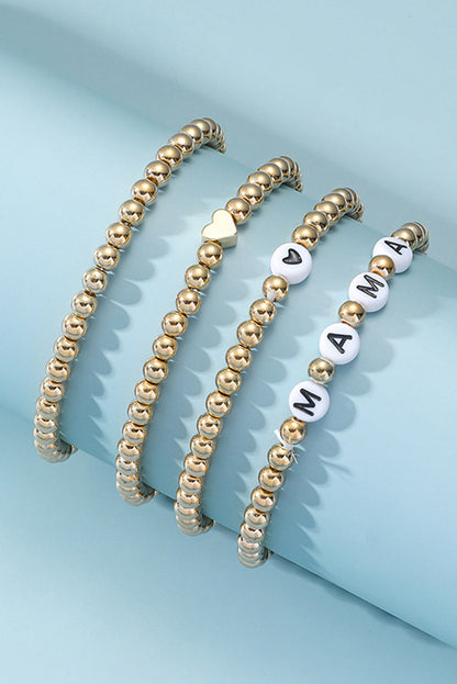 MAMA Heart Bead 4 Piece Bracelet Set