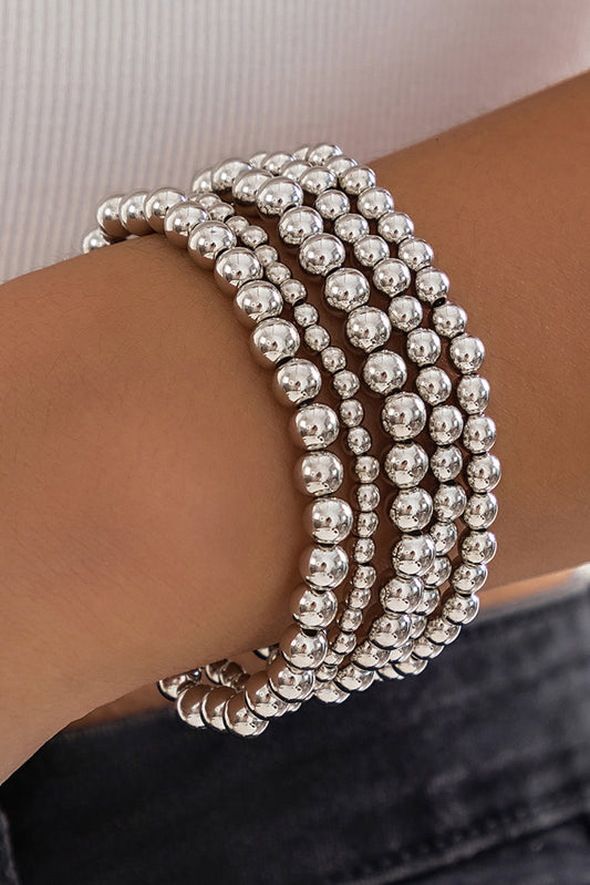 Silver 5 Piece Beaded Bracelet Set