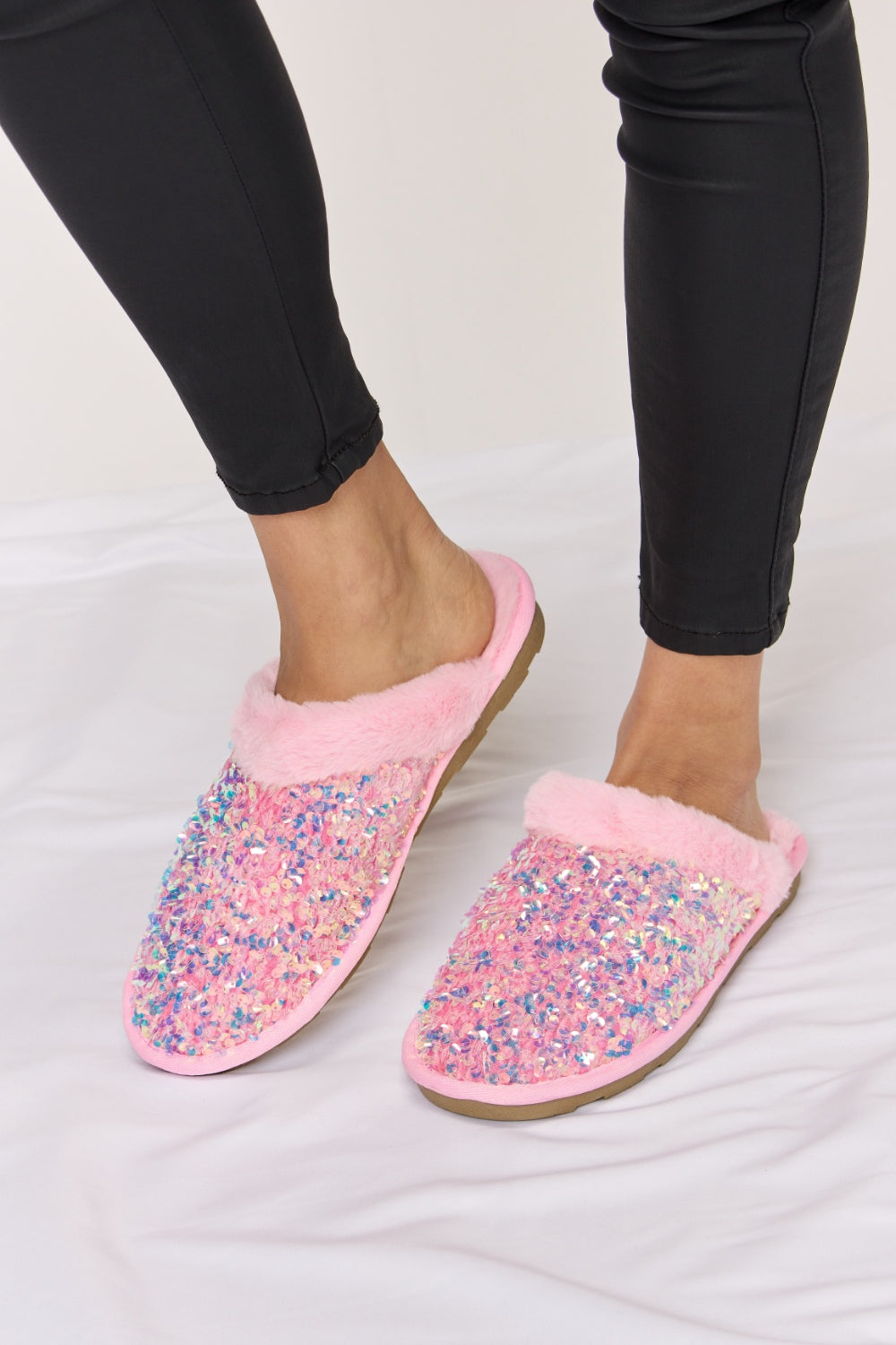 Sparkle Luxe Sequin Plush Slippers