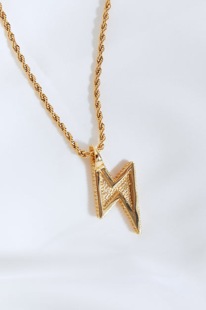 Spark Strike Brass Lightning Pendant Necklace