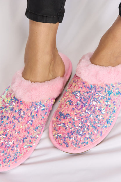 Sparkle Luxe Sequin Plush Slippers