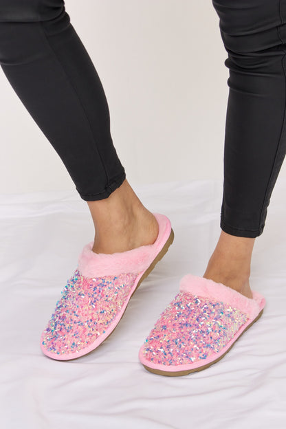 Sparkle Luxe Sequin Plush Slippers