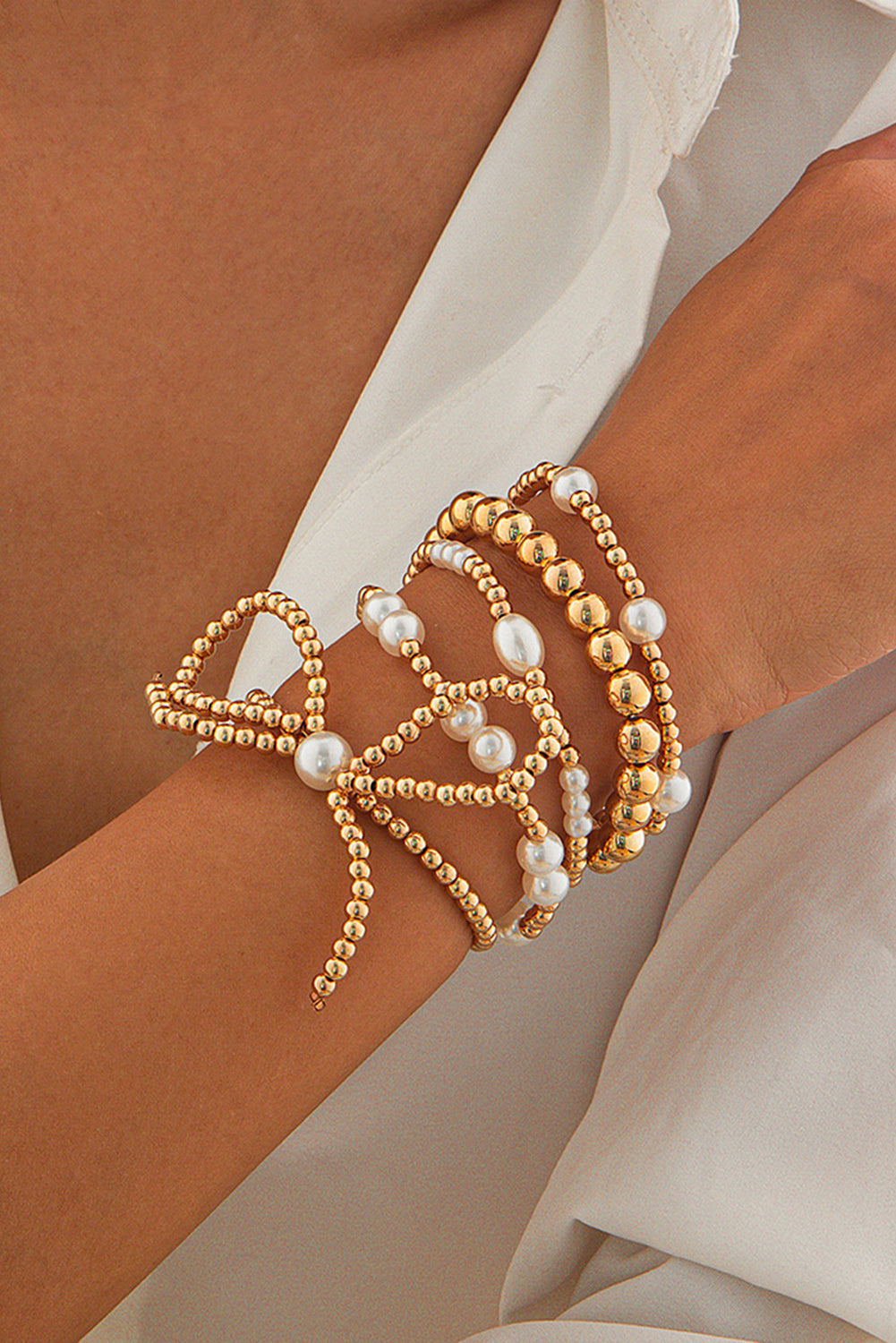 Pearl Bow Bracelet Set