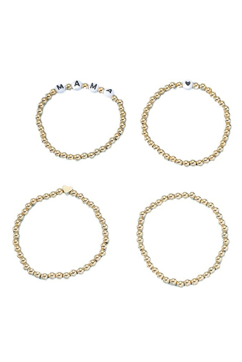 MAMA Heart Bead 4 Piece Bracelet Set