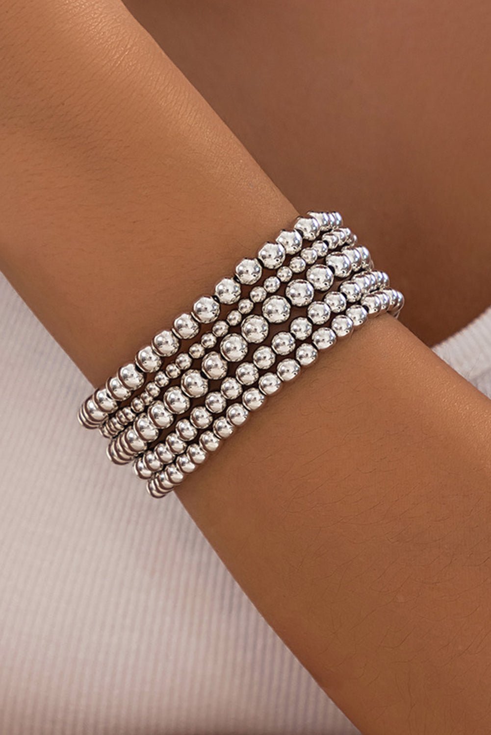 Silver 5 Piece Beaded Bracelet Set