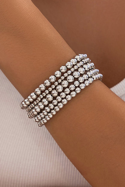 Silver 5 Piece Beaded Bracelet Set