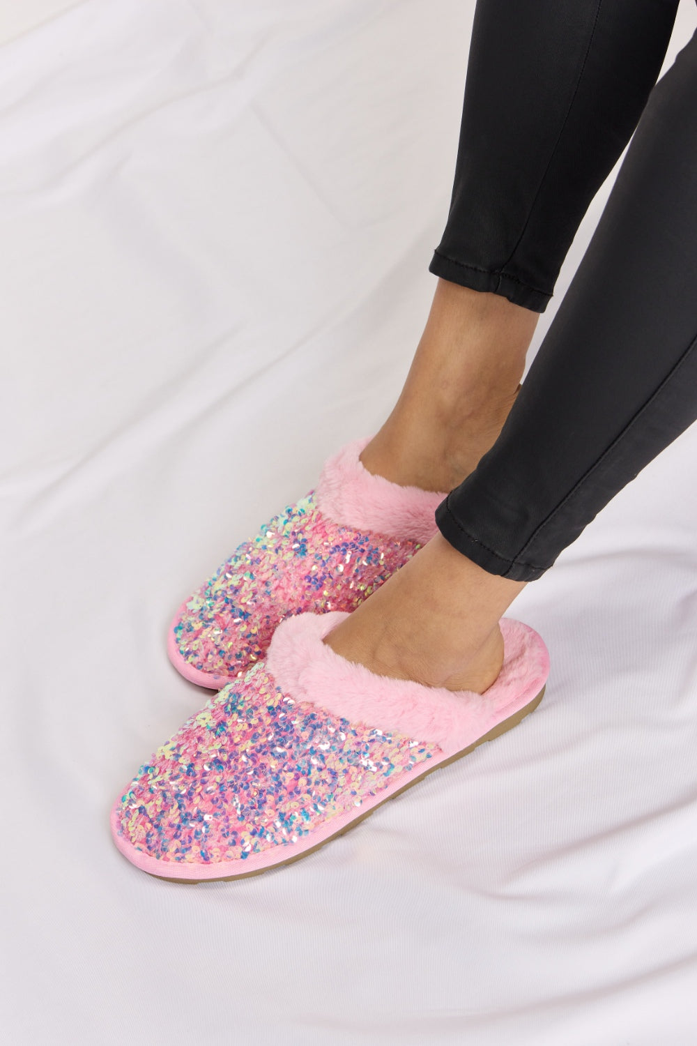 Sparkle Luxe Sequin Plush Slippers