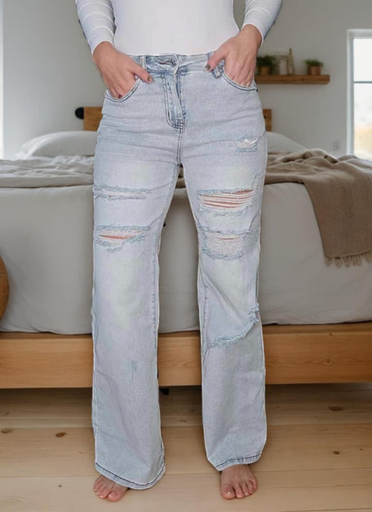 Courtney Distressed Wide Leg Denim